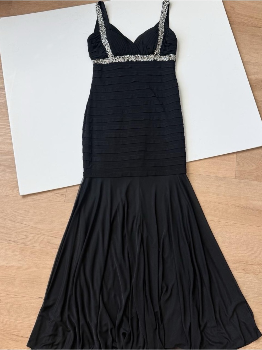 Y2K Black Dress 10 Maxi Beaded Rhinestone Chiffon Prom Formal Mermaid